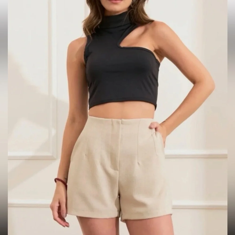 Cream High Waist Tailored linen Shorts size M - Picture 2 of 15